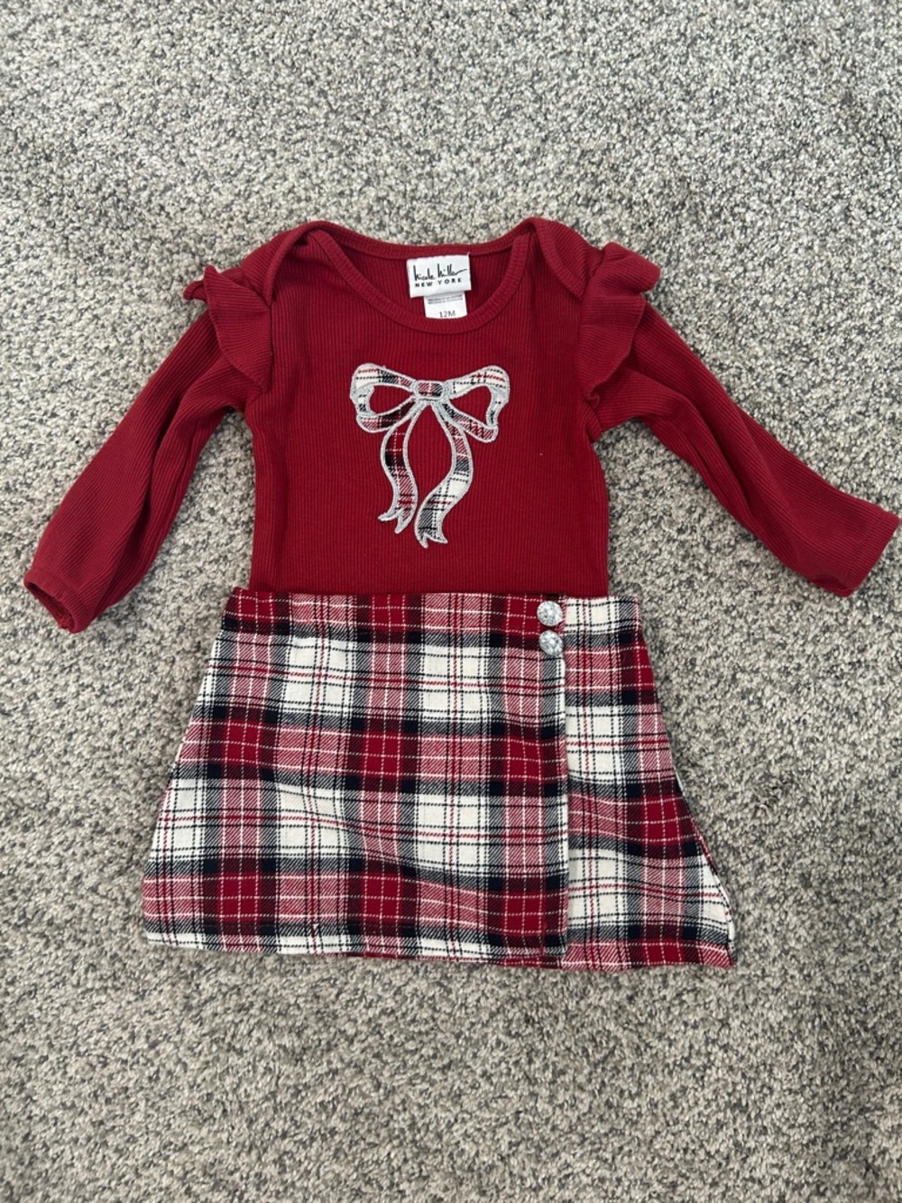 Nicole Miller Red Plaid Bow Knit Top & Skirt Set